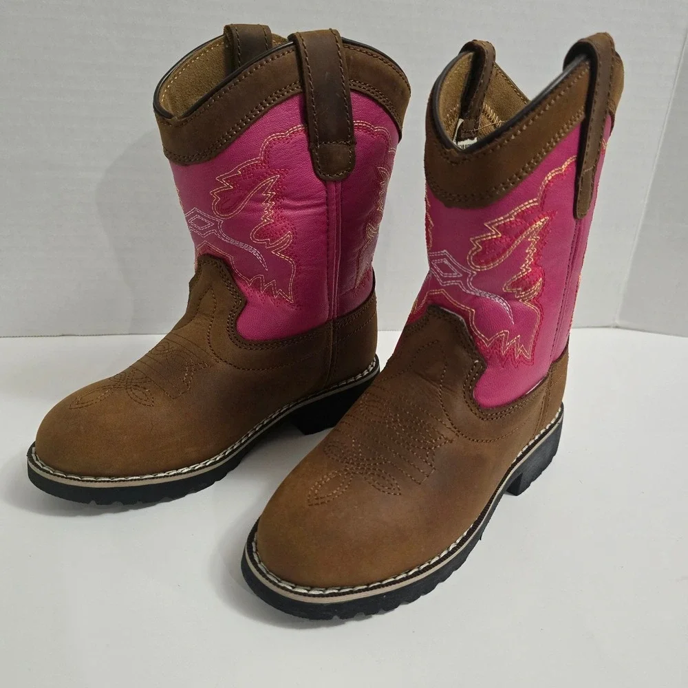 NIB Itasca Buckaroo‎ Girls Brown Pink Embroidered Western Cowboy Boots Sz 12